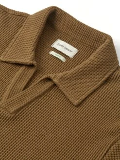 Austell Short Sleeve Polo Shirt Barton Tobacco Brown -Men's Fashion-Oliver Spencer FlatOSMK741AustellPoloShirtBAR01TOBBartonTobaccoBrown1