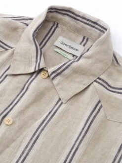 Cuban Short Sleeve Shirt Loughlin Sand -Men's Fashion-Oliver Spencer FlatOSMS173CubanShortSleeveShirtLOU01SANLoughlinSand1