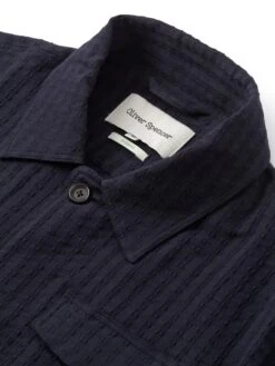 Short Sleeve Safari Shirt Sampson Navy -Men's Fashion-Oliver Spencer FlatOSMS180ShortSleeveSafariShirtSAM01NAVSampsonNavy1