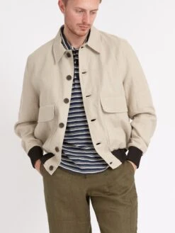 Linfield Bomber Jacket Coney Sand 12 Linfield Bomber Jacket Coney Sand -Men's Fashion-Oliver Spencer ModelOSMJ3325cLinfieldBomberJacketCON01SANConeySandcopy Softness
