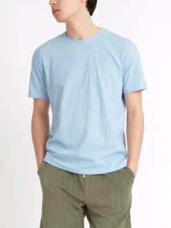 Conduit T-Shirt Hawley Sky Blue -Men's Fashion-Oliver Spencer ModelOSMK580ConduitTShirtHAW01SKBHawleySkyBlue6copy