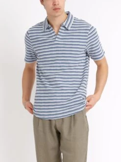 Austell Short Sleeve Polo Shirt Braemar Sky Blue -Men's Fashion-Oliver Spencer ModelOSMK741AustellPoloShirtBRA01SKBBraemarSkyBlue3copy