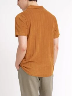 Austell Short Sleeve Polo Shirt Haywood Ochre -Men's Fashion-Oliver Spencer ModelOSMK741AustellPoloShirtHAY01OCHHaywardOchre28copy