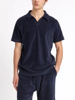 Austell Short Sleeve Polo Shirt Willow Navy -Men's Fashion-Oliver Spencer ModelOSMK741AustellPoloShirtWIL01NAVWillowNavy7copy Softness