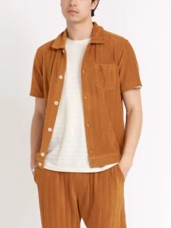 Ashby Short Sleeve Jersey Shirt Haywood Ochre -Men's Fashion-Oliver Spencer ModelOSMK742AshbyShortSleeveJerseyShirtHAY01OCHHaywardOchre16copy