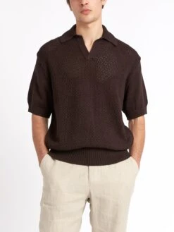 Short Sleeve Penhale Polo Shirt Tamar Brown -Men's Fashion-Oliver Spencer ModelOSMK747ShortSleevePoloShirtTAM01BROTamarBrown3copy Softness