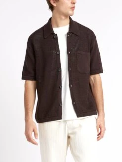 Short Sleeve Mawes Knitted Shirt Tamar Brown -Men's Fashion-Oliver Spencer ModelOSMK748ShortSleeveMawesShirtTAM01BROTamarBrown8copy Softness