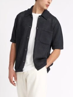 Short Sleeve Mawes Knitted Shirt Tamar Navy -Men's Fashion-Oliver Spencer ModelOSMK748ShortSleeveMawesShirtTAM01NAVTamarNavy5copy Softness