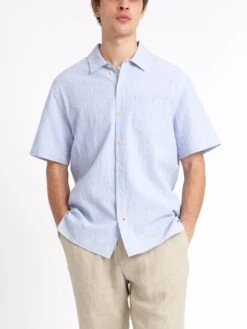 Riviera Short Sleeve Shirt Hughes Blue 12 Riviera Short Sleeve Shirt Hughes Blue -Men's Fashion-Oliver Spencer ModelOSMS102RivieraShortSleeveShirtHUG01BLUHughesBlue2copy Softness