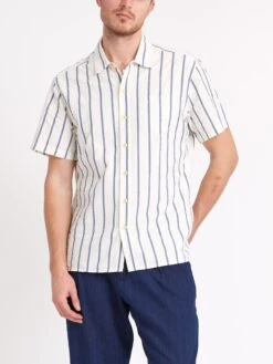 Riviera Short Sleeve Shirt Rickman White/Blue -Men's Fashion-Oliver Spencer ModelOSMS102RivieraShortSleeveShirtRIC01WHBRickmanWhiteBluecopy Softness