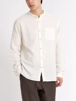 Grandad Shirt Haston Cream -Men's Fashion-Oliver Spencer ModelOSMS126GrandadShirtHAS01CREHastonCream7copy