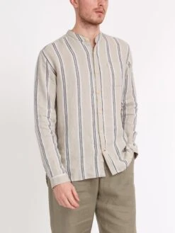 Grandad Shirt Loughlin Sand -Men's Fashion-Oliver Spencer ModelOSMS126GrandadShirtLOU01SANLoughlinSand5copy