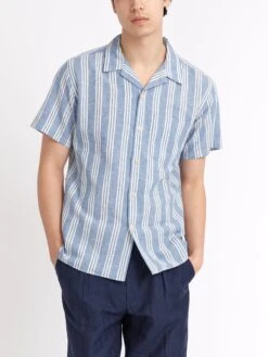Havana Short Sleeve Shirt Singer Blue -Men's Fashion-Oliver Spencer ModelOSMS156cHavanaShortSleeveShirtSIN01BLUSingerBlue7copy