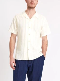 Havana Short Sleeve Shirt Yardley Cream -Men's Fashion-Oliver Spencer ModelOSMS156cHavanaShortSleeveShirtYAR01CREYardleyCreamcopy Softness