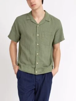 Havana Short Sleeve Shirt Coney Green -Men's Fashion-Oliver Spencer ModelOSMS156eHavanaShortSleeveShirtCON01GRNConeyGreen16copy