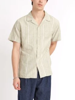 Havana Short Sleeve Shirt Dumont Green -Men's Fashion-Oliver Spencer ModelOSMS156eHavanaShortSleeveShirtDUM01CREDumontGreen25copy 1