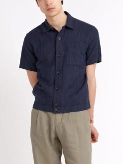 Short Sleeve Milford Shirt Dillard Navy -Men's Fashion-Oliver Spencer ModelOSMS179ShortSleeveMilfordShirtDIL01NAVDillardNavy5copy