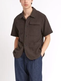 Short Sleeve Safari Shirt Sampson Brown -Men's Fashion-Oliver Spencer ModelOSMS180ShortSleeveSafariShirtSAM01BROSampsonBrown12copy