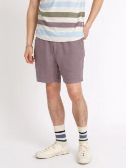Osborne Drawstring Shorts Coney Mauve -Men's Fashion-Oliver Spencer ModelOSMT64DrawstringShortsCON01MAUConeyMauve29copy