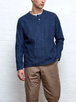 Oliver Spencer X Niwaki Ohana Gardening Smock Mullins Denim Indigo Rinse -Men's Fashion-Oliver Spencer NIWAKISMOCKDENIM8copy