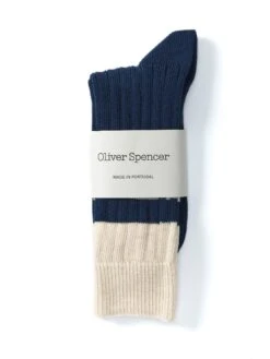Polperro Socks Merrow Blue/Cream -Men's Fashion-Oliver Spencer OSMA628PolperroSockMER01BLCMerrowBlueCream