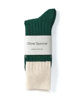 Polperro Socks Merrow Green/Cream 7 Polperro Socks Merrow Green/Cream -Men's Fashion-Oliver Spencer OSMA628PolperroSockMER01GRCMerrowGreenCream