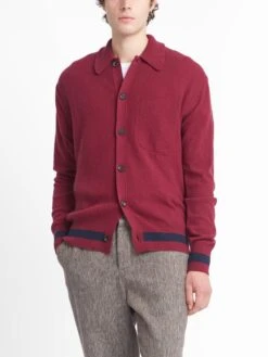 Britten Knitted Cardigan Greeves Berry Red -Men's Fashion-Oliver Spencer OSMK693 GRE01BER BRITTENKNITTEDCARDIGAN GREEVESBERRYRED2copy