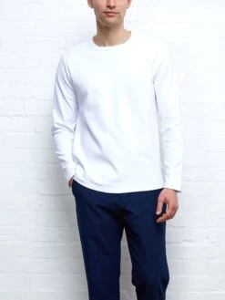 Heavy Long Sleeve Plain T-Shirt Tavistock White -Men's Fashion-Oliver Spencer OSMK733 TAV01WHI HEAVYLONGSLEEVET SHIRTWHITE1copy