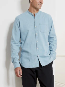 Grandad Shirt Kildale Indigo Light -Men's Fashion-Oliver Spencer OSMS126 KIL01INL GrandadShirtKildaleIndigoLight7