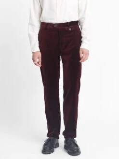 Fishtail Trousers Velvet Burgundy -Men's Fashion-Oliver Spencer OSMT20D VEL01BUR FISHTAILTROUSERS VELVETBURGUNDY1copy