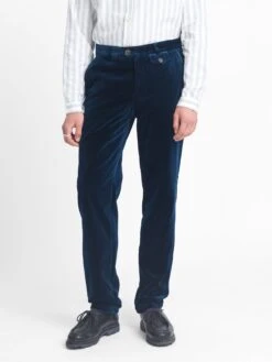 Fishtail Trousers Velvet Sapphire Blue -Men's Fashion-Oliver Spencer OSMT20D VEL01SAB FISHTAILTROUSERS VELVETSAPPHIREBLUE1copy