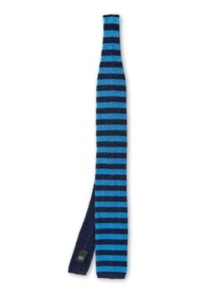 Silk Knitted Tie Navy/Blue Stripe
